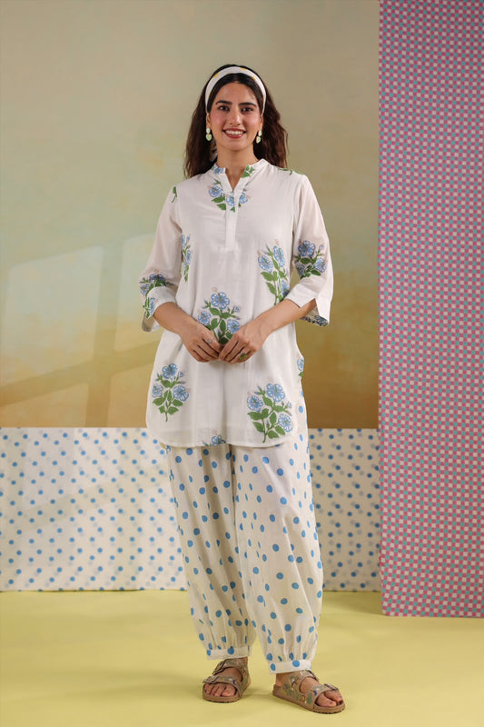 Blue Boota Harem Pants Cotton Co-ord Set