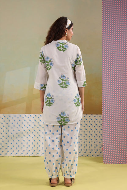 Blue Boota Harem Pants Mul Cotton Co-ord Set