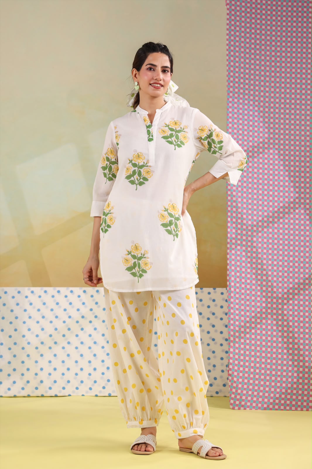 Yellow Boota Harem Pants Mul Cotton Co-ord Set