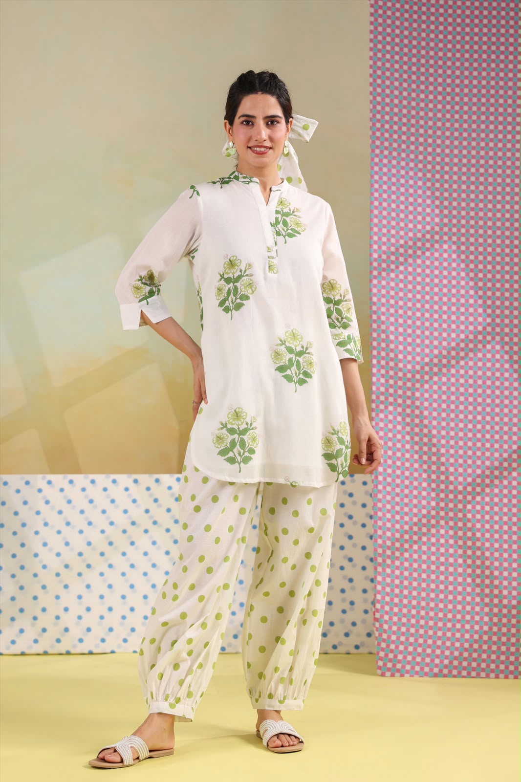 Green Boota Harem Pants Mul Cotton Co-ord Set