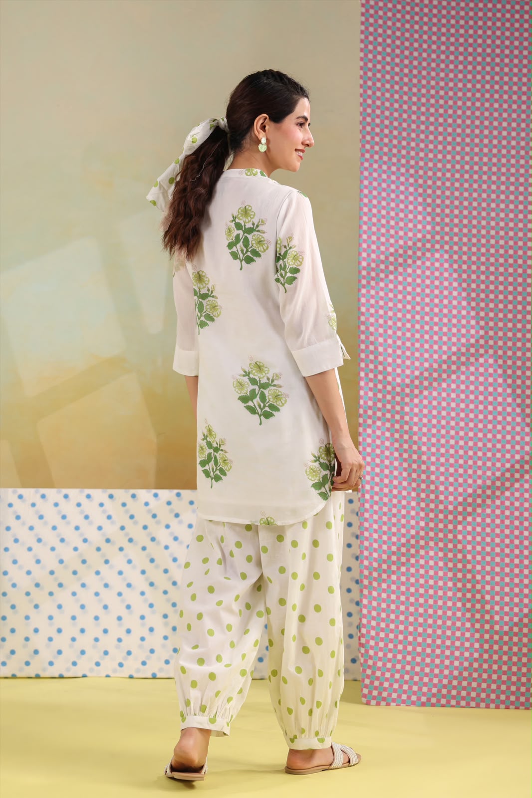Green Boota Harem Pants Mul Cotton Co-ord Set