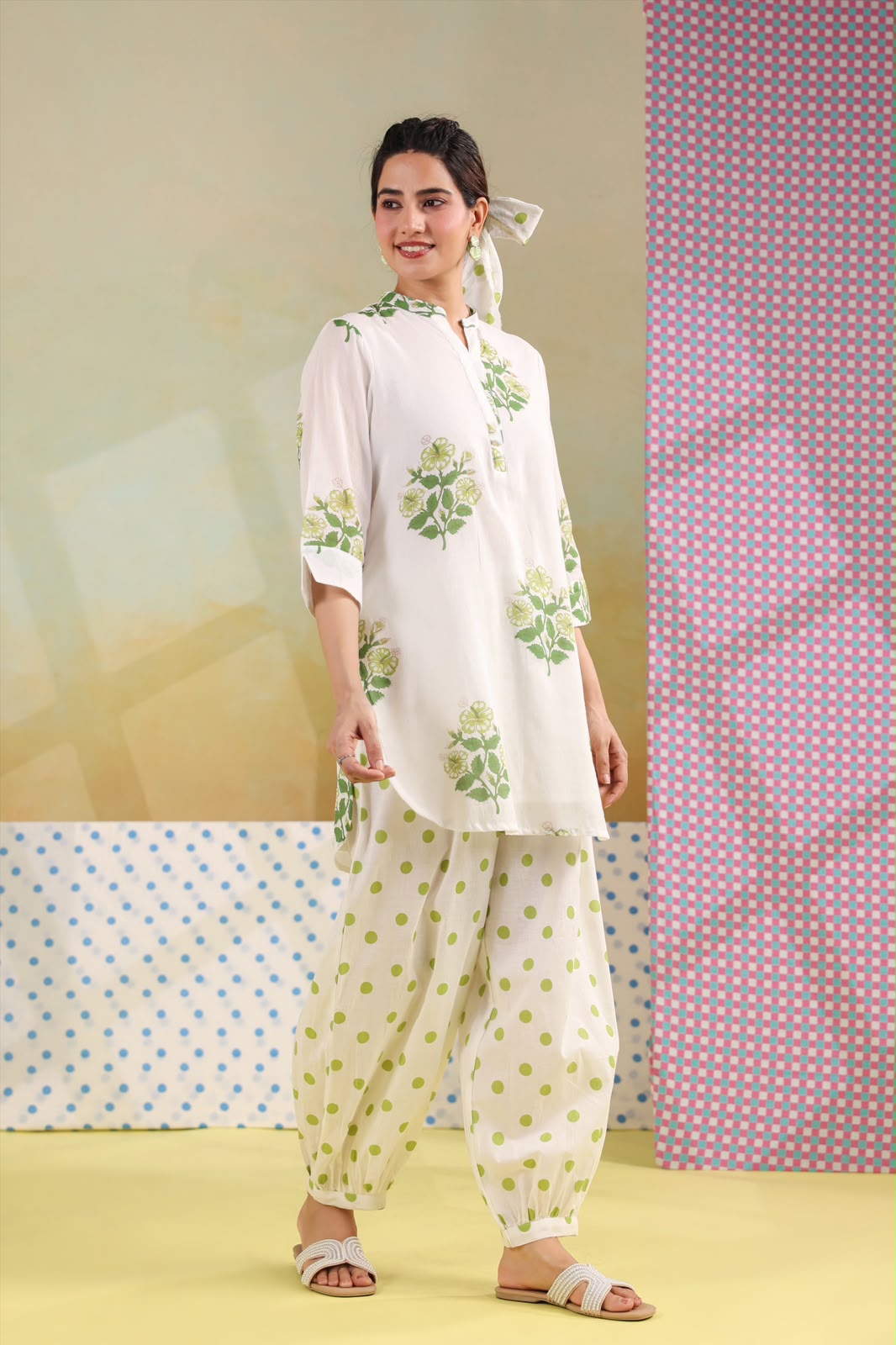 Green Boota Harem Pants Mul Cotton Co-ord Set