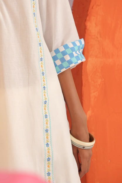 Blue Embroidery Harem Pants Mul Cotton Co-ord Set