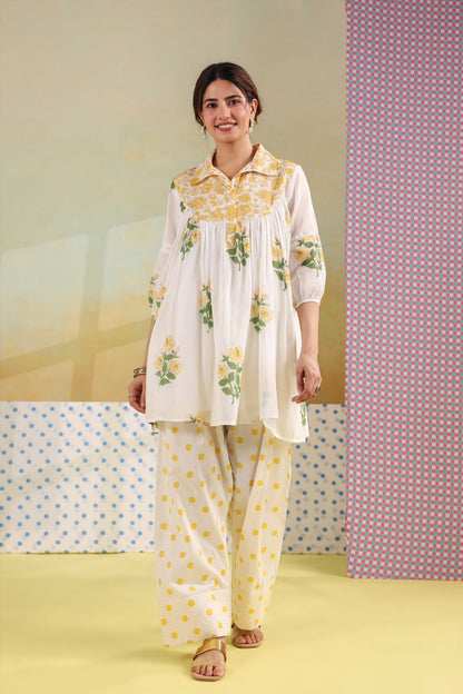 Yellow Boota Mul Cotton Farsi Salwar Co-ord Set