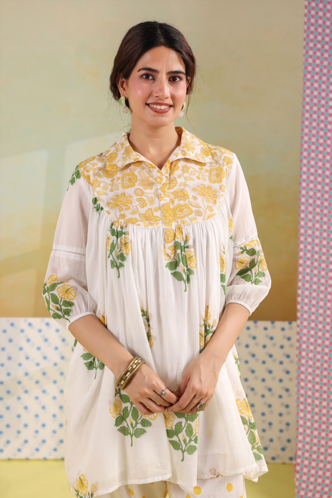 Yellow Boota Mul Cotton Farsi Salwar Co-ord Set