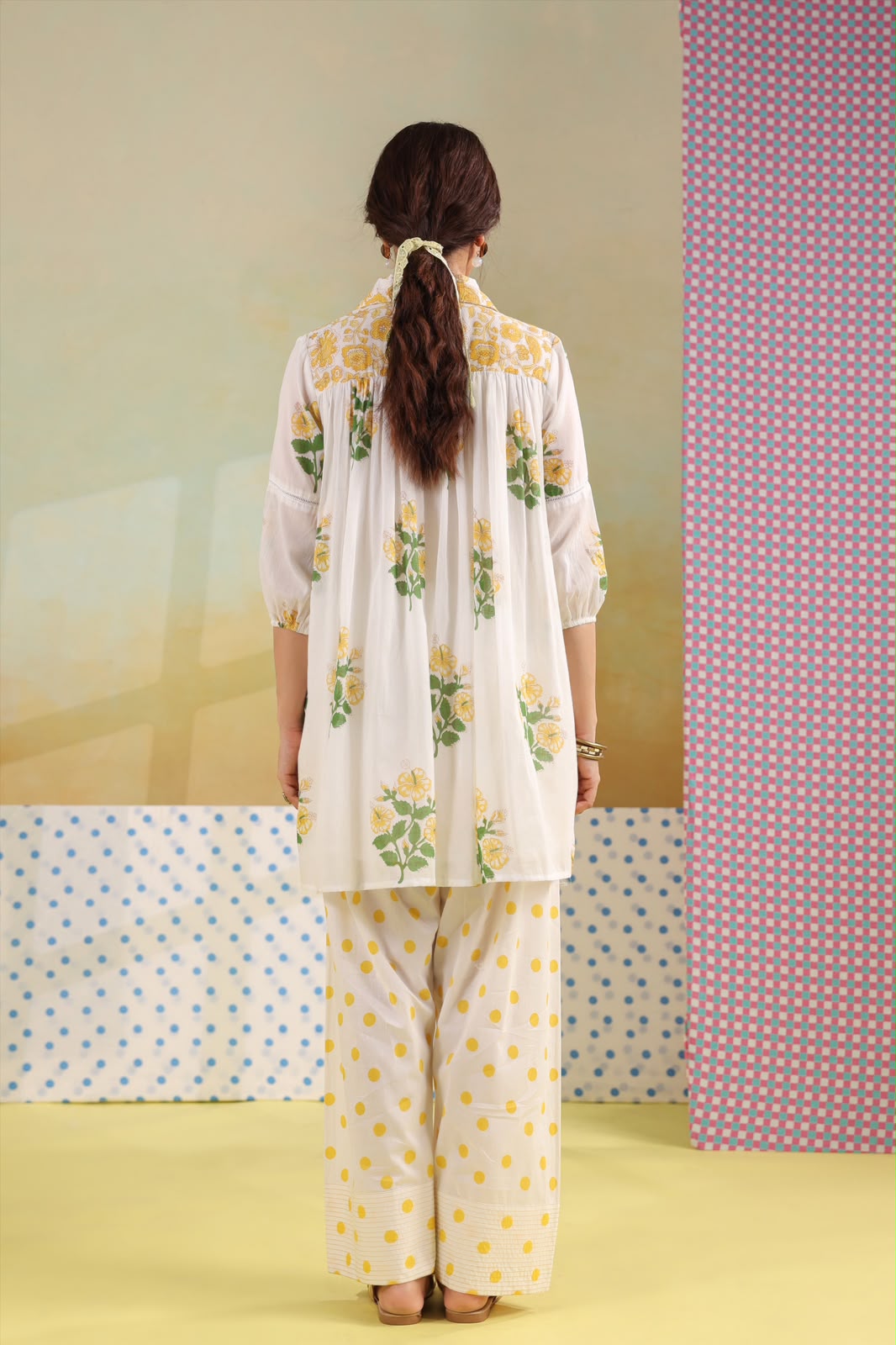 Yellow Boota Mul Cotton Farsi Salwar Co-ord Set