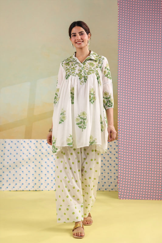 Green Boota Mul Cotton Farsi Salwar Co-ord Set