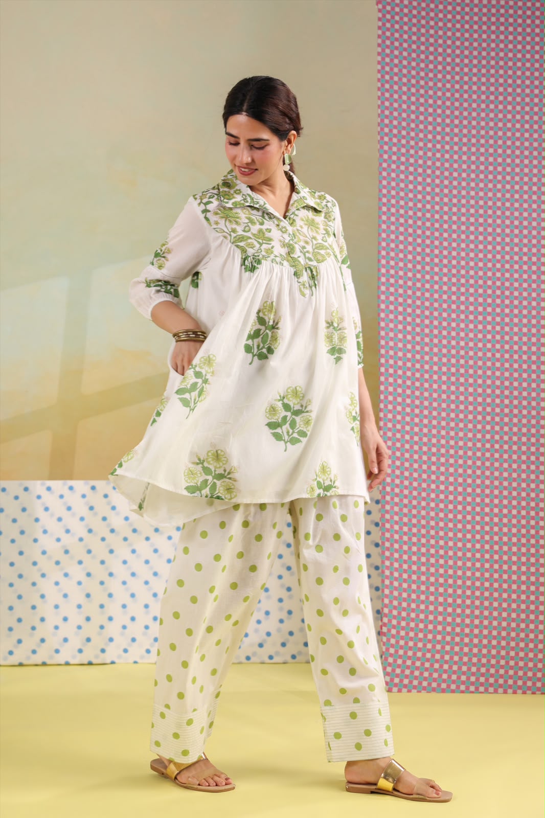 Green Boota Mul Cotton Farsi Salwar Co-ord Set