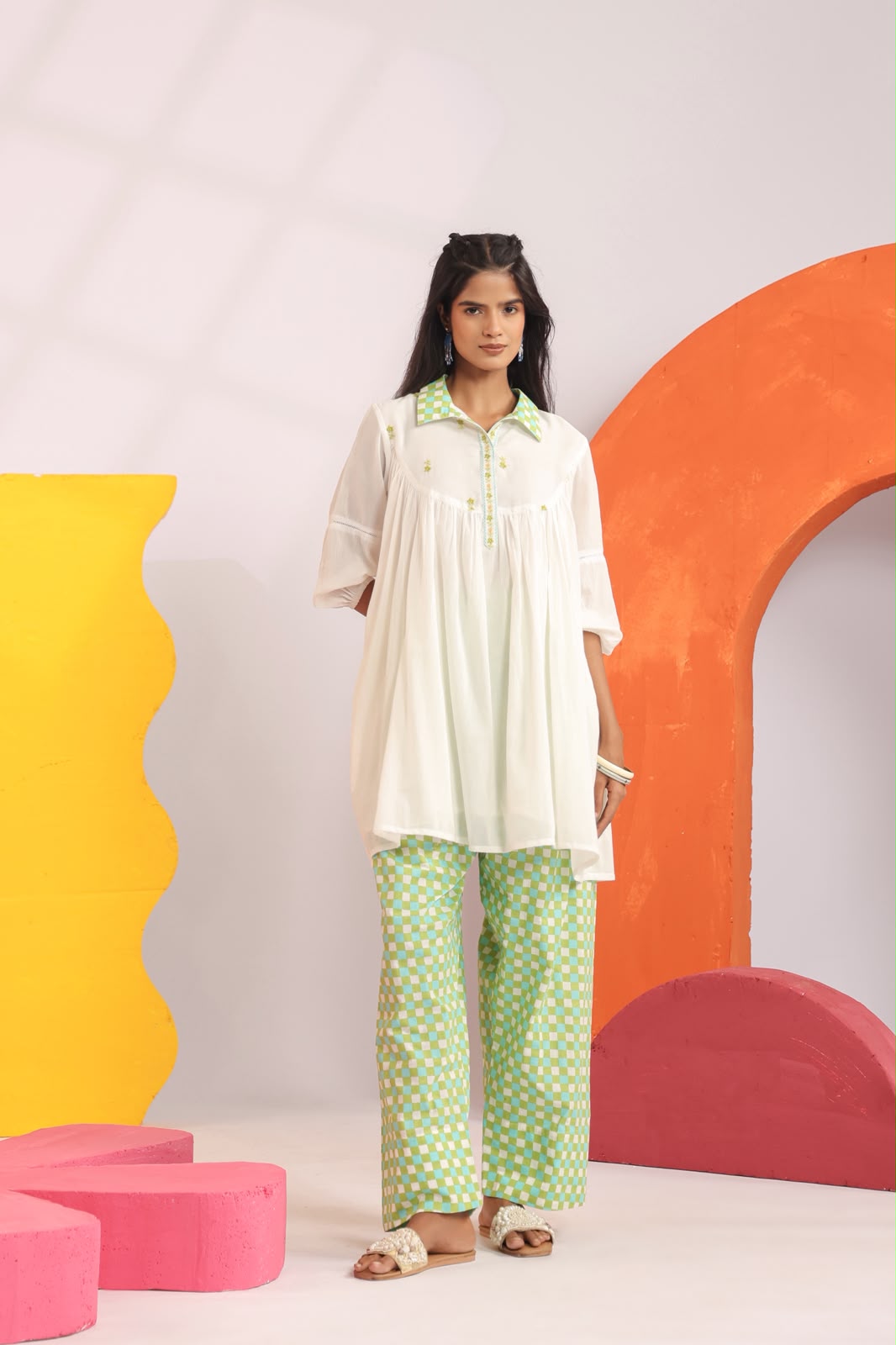 Green Relaxed Mul Cotton Farsi Salwar Co-ord Set