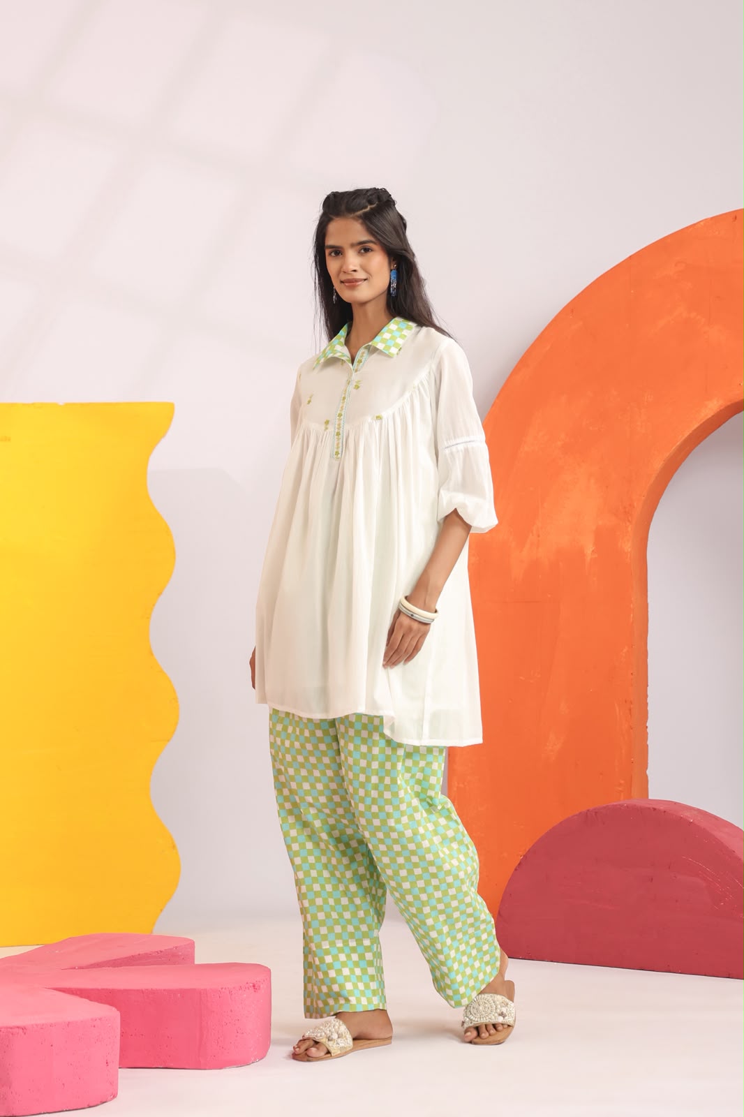 Green Relaxed Mul Cotton Farsi Salwar Co-ord Set