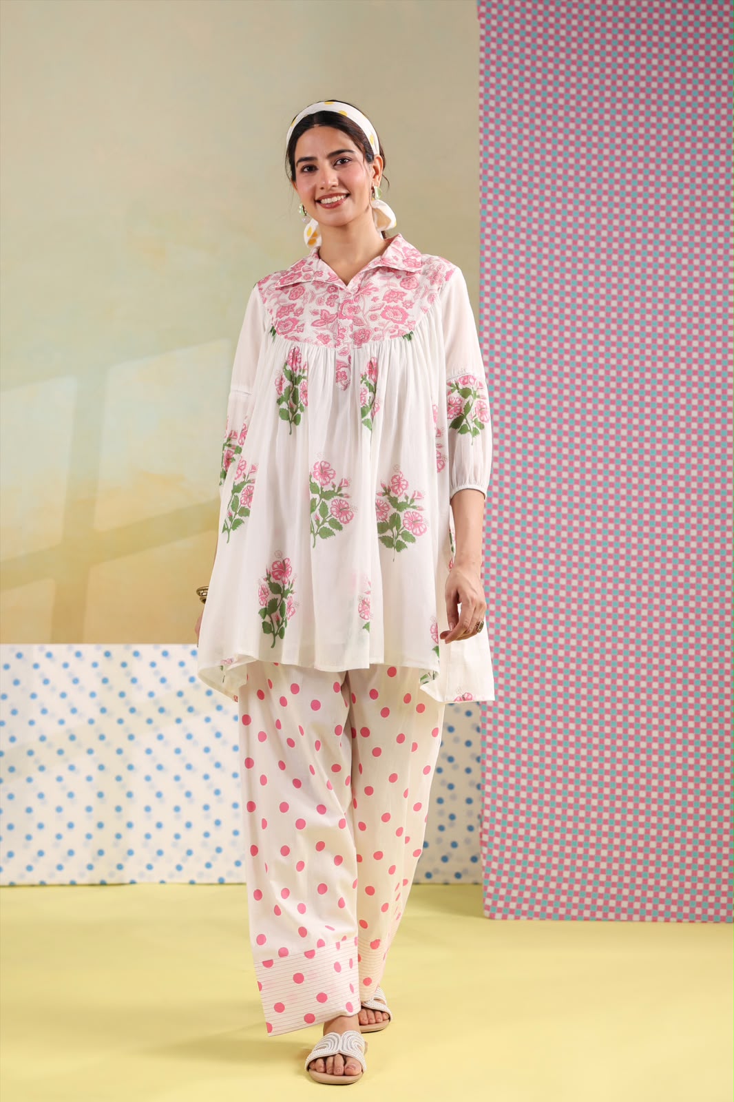 Pink Boota Mul Cotton Farsi Salwar Co-ord Set