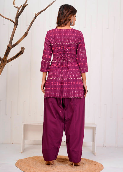 Wine Diamond Stripes Cotton Farsi Co-ord Set