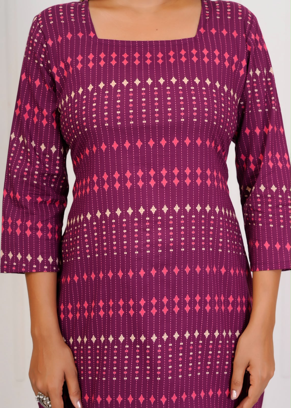 Wine Diamond Stripes Cotton Farsi Co-ord Set