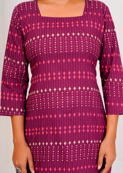 Wine Diamond Stripes Cotton Farsi Co-ord Set