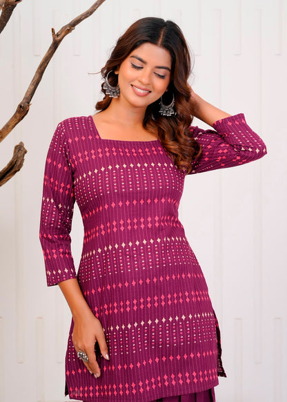 Wine Diamond Stripes Cotton Farsi Co-ord Set
