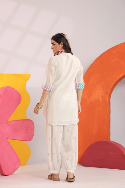 Pink Embroidery Mul Cotton Harem Pants Co-ord Set