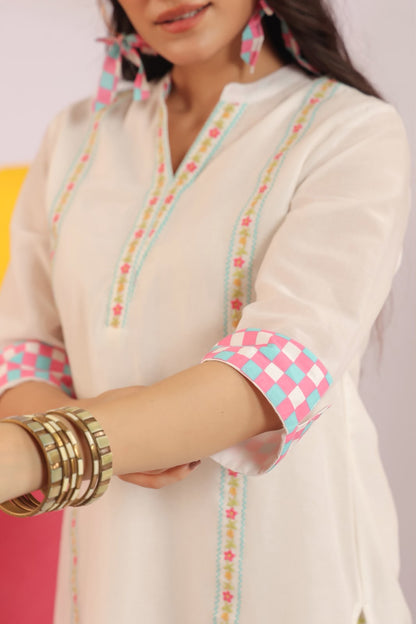 Pink Embroidery Mul Cotton Harem Pants Co-ord Set