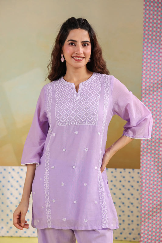 Lilac Embroidery Mul Cotton Co-ord Set