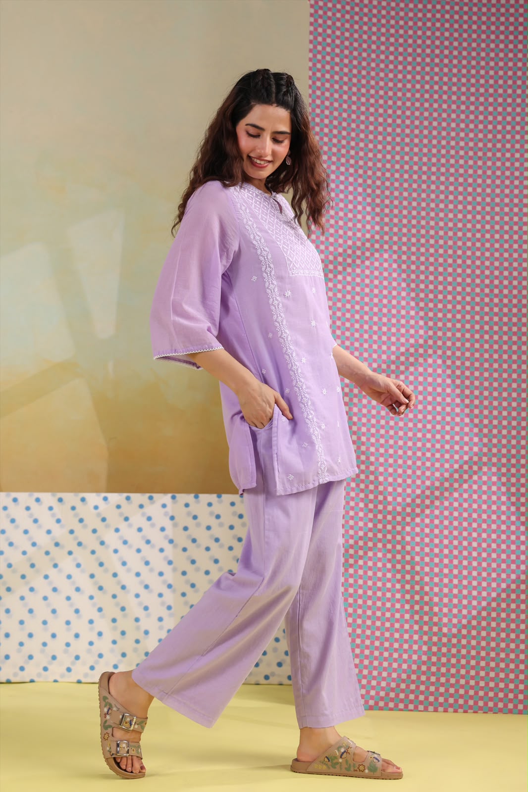 Lilac Embroidery Mul Cotton Co-ord Set