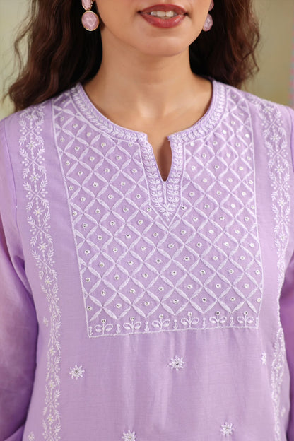 Lilac Embroidery Mul Cotton Co-ord Set