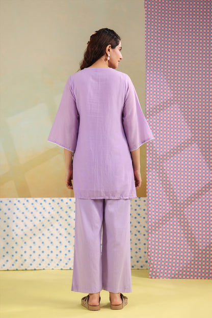 Lilac Embroidery Mul Cotton Co-ord Set