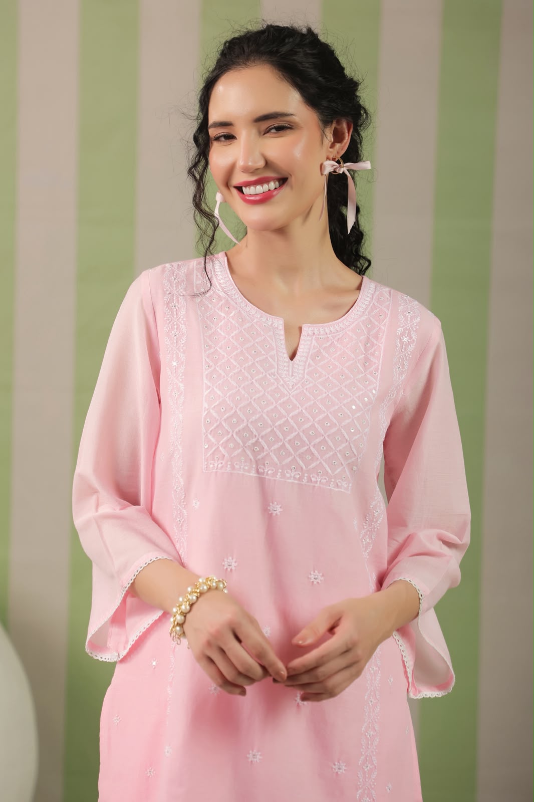 Baby Pink Embroidery Mul Cotton Co-ord Set