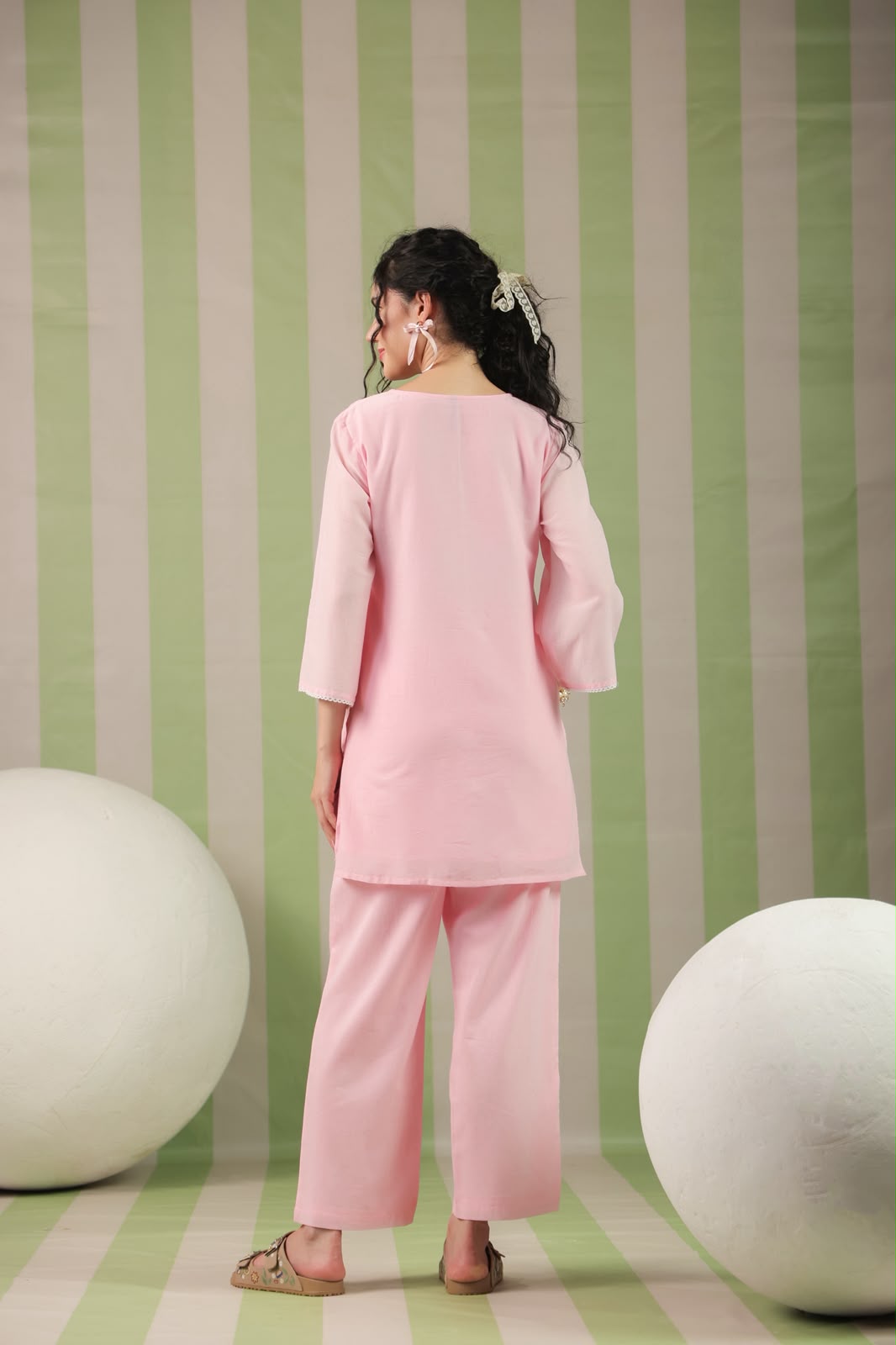 Baby Pink Embroidery Mul Cotton Co-ord Set