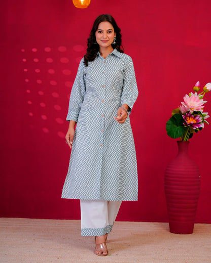 Gray ZigZag Everyday Kurta Coord Set
