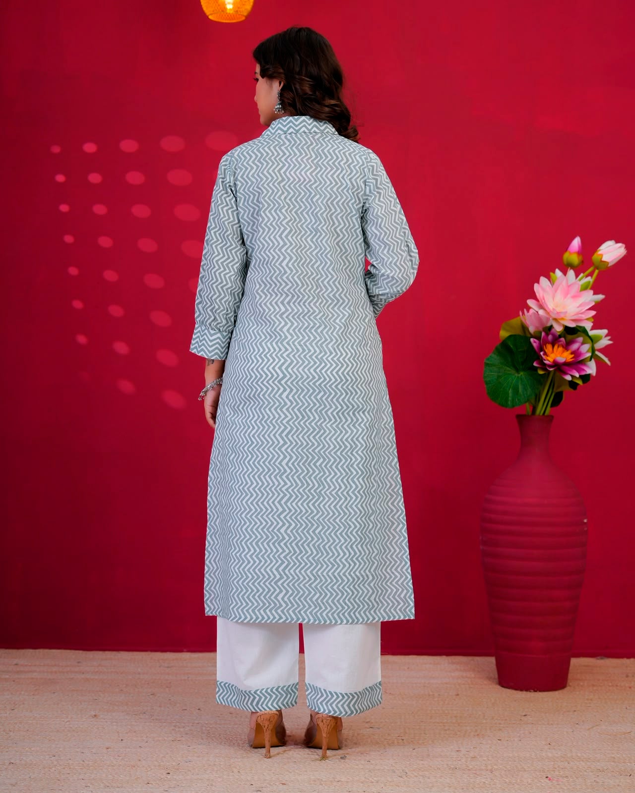 Gray ZigZag Everyday Kurta Coord Set