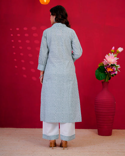 Gray ZigZag Everyday Kurta Coord Set