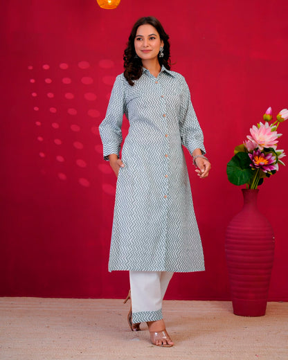 Gray ZigZag Everyday Kurta Coord Set
