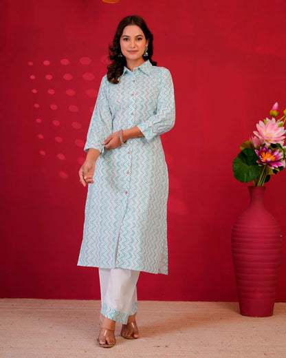 Aqua Pallete ZigZag Everyday Kurta Coord Set