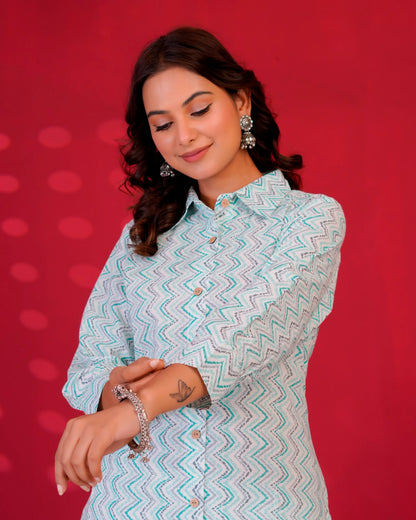 Aqua Pallete ZigZag Everyday Kurta Coord Set