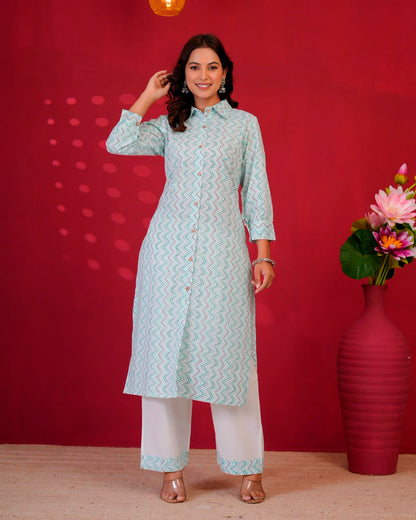 Aqua Pallete ZigZag Everyday Kurta Coord Set
