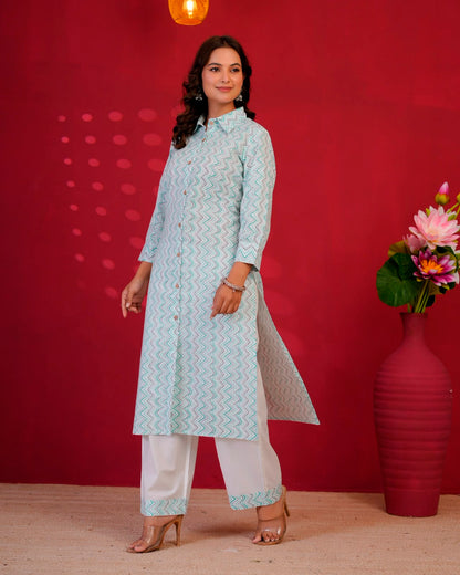 Aqua Pallete ZigZag Everyday Kurta Coord Set