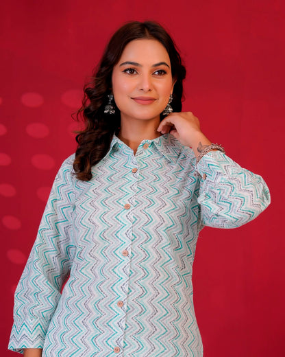 Aqua Pallete ZigZag Everyday Kurta Coord Set