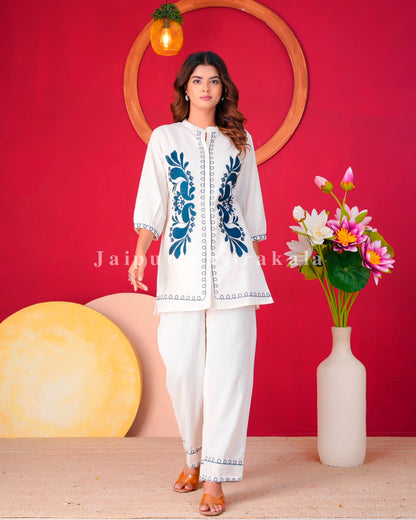 White Meadow Embroidery Cotton Flex Co-ord Set