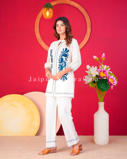 White Meadow Embroidery Cotton Flex Co-ord Set