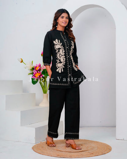 Black Meadow Embroidery Cotton Flex Co-ord Set