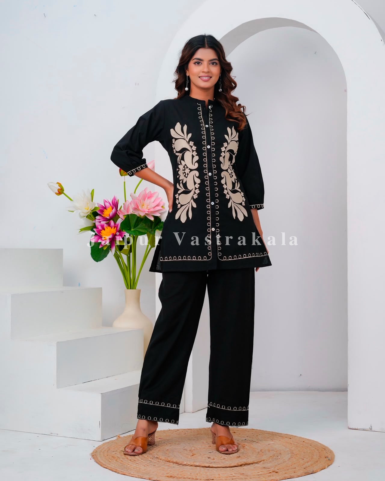 Black Meadow Embroidery Cotton Flex Co-ord Set