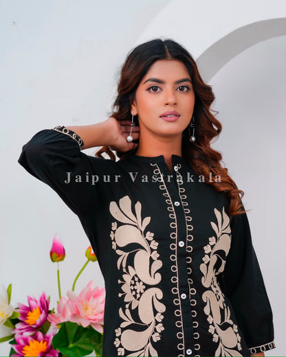 Black Meadow Embroidery Cotton Flex Co-ord Set