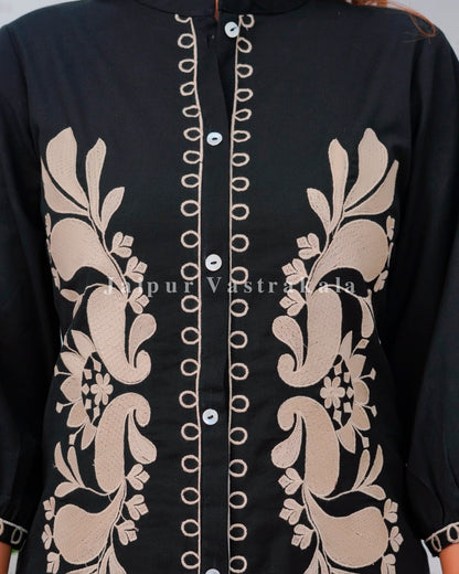 Black Meadow Embroidery Cotton Flex Co-ord Set