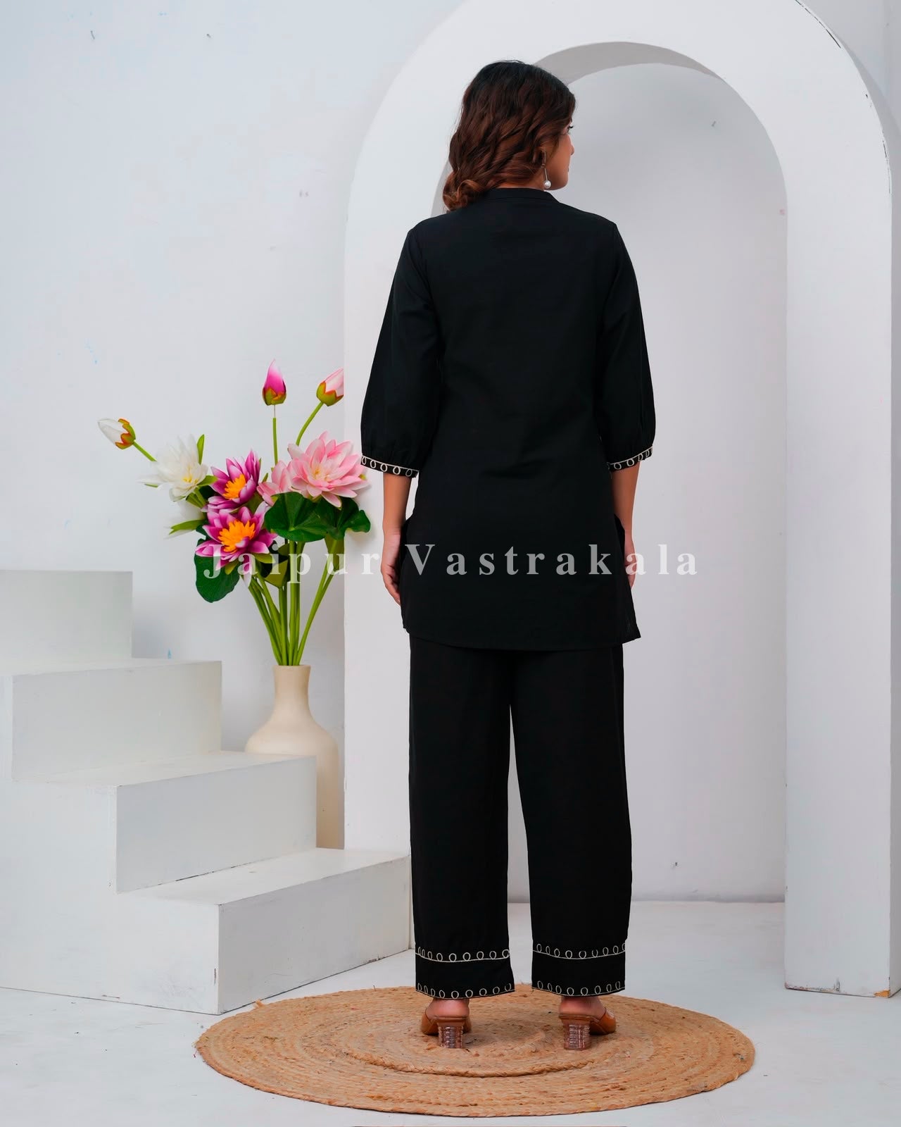 Black Meadow Embroidery Cotton Flex Co-ord Set