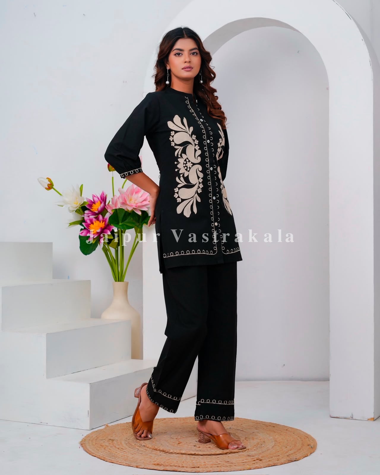 Black Meadow Embroidery Cotton Flex Co-ord Set