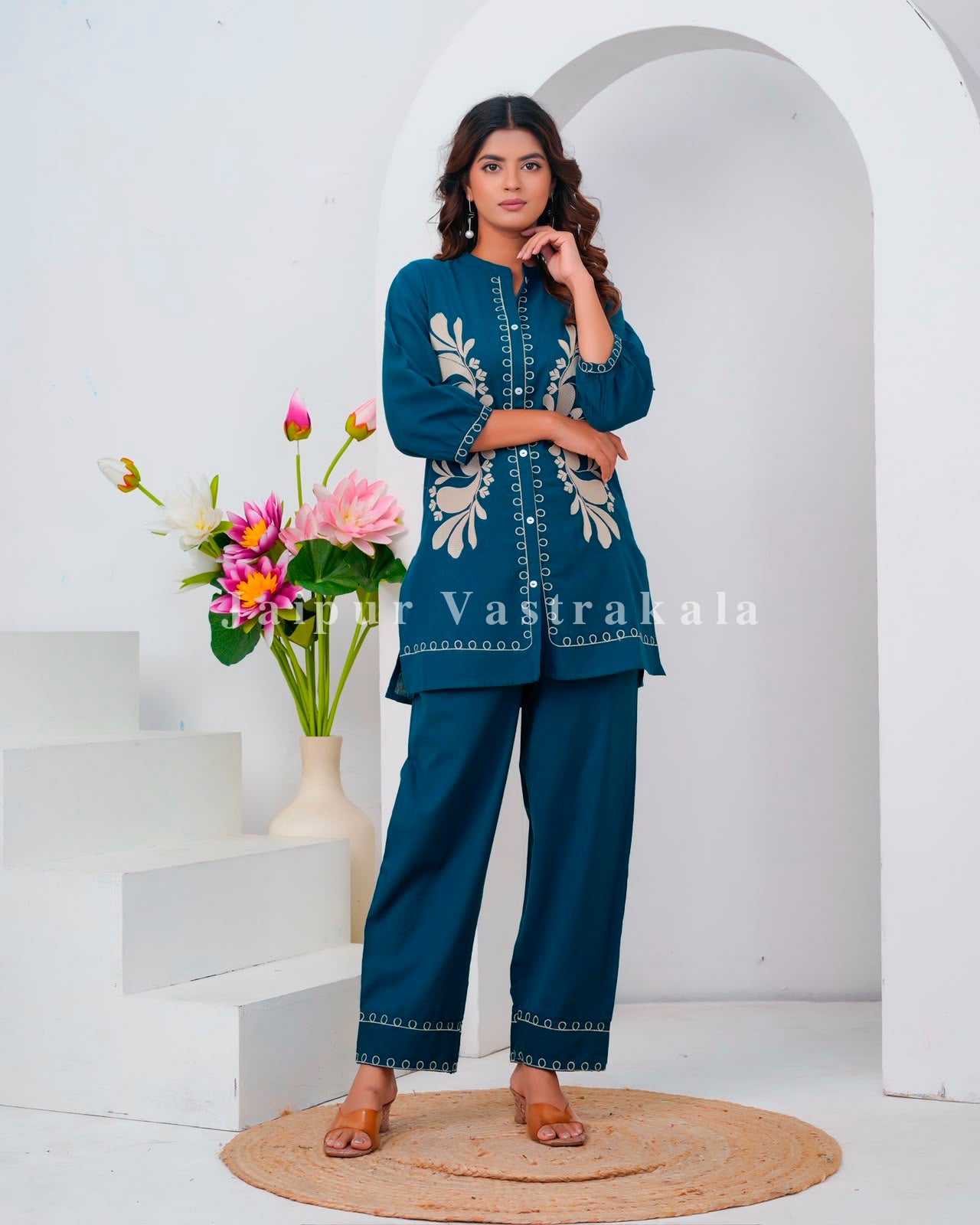 Blue Meadow Embroidery Cotton Flex Co-ord Set