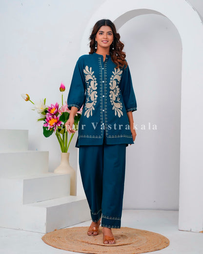 Blue Meadow Embroidery Cotton Flex Co-ord Set