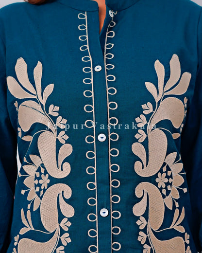 Blue Meadow Embroidery Cotton Flex Co-ord Set