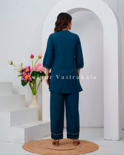 Blue Meadow Embroidery Cotton Flex Co-ord Set