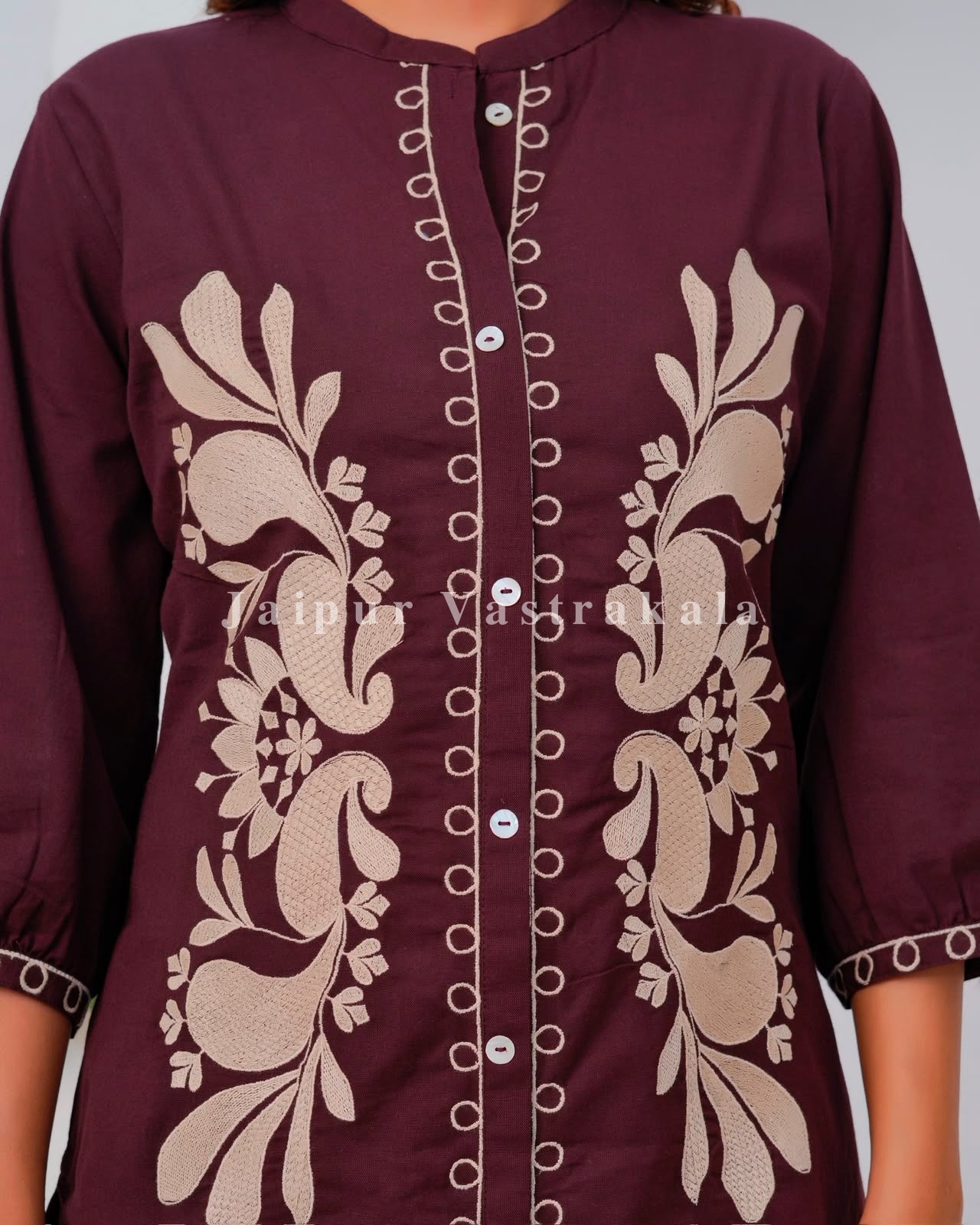 Burgundy Meadow Embroidery Cotton Flex Co-ord Set
