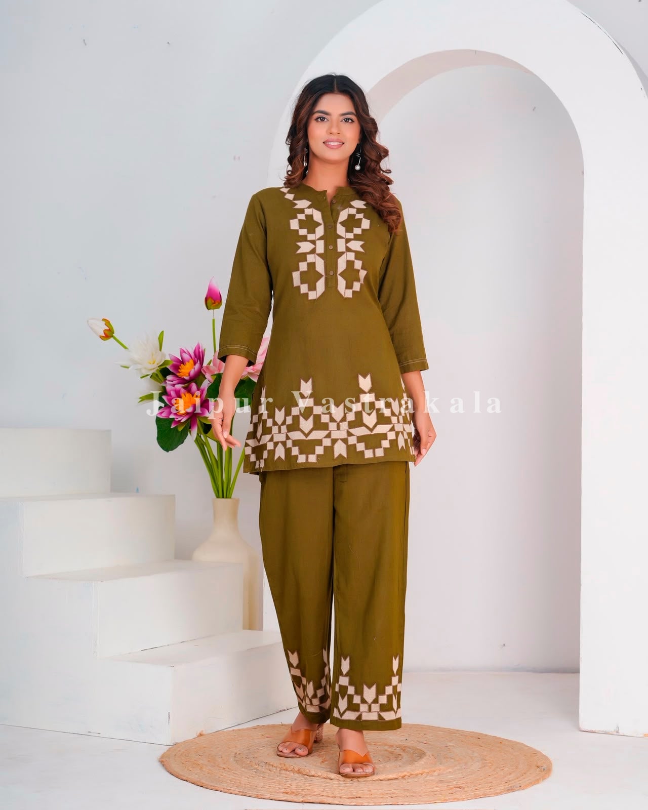 Olive Maze Cotton Flex Co-ord Set